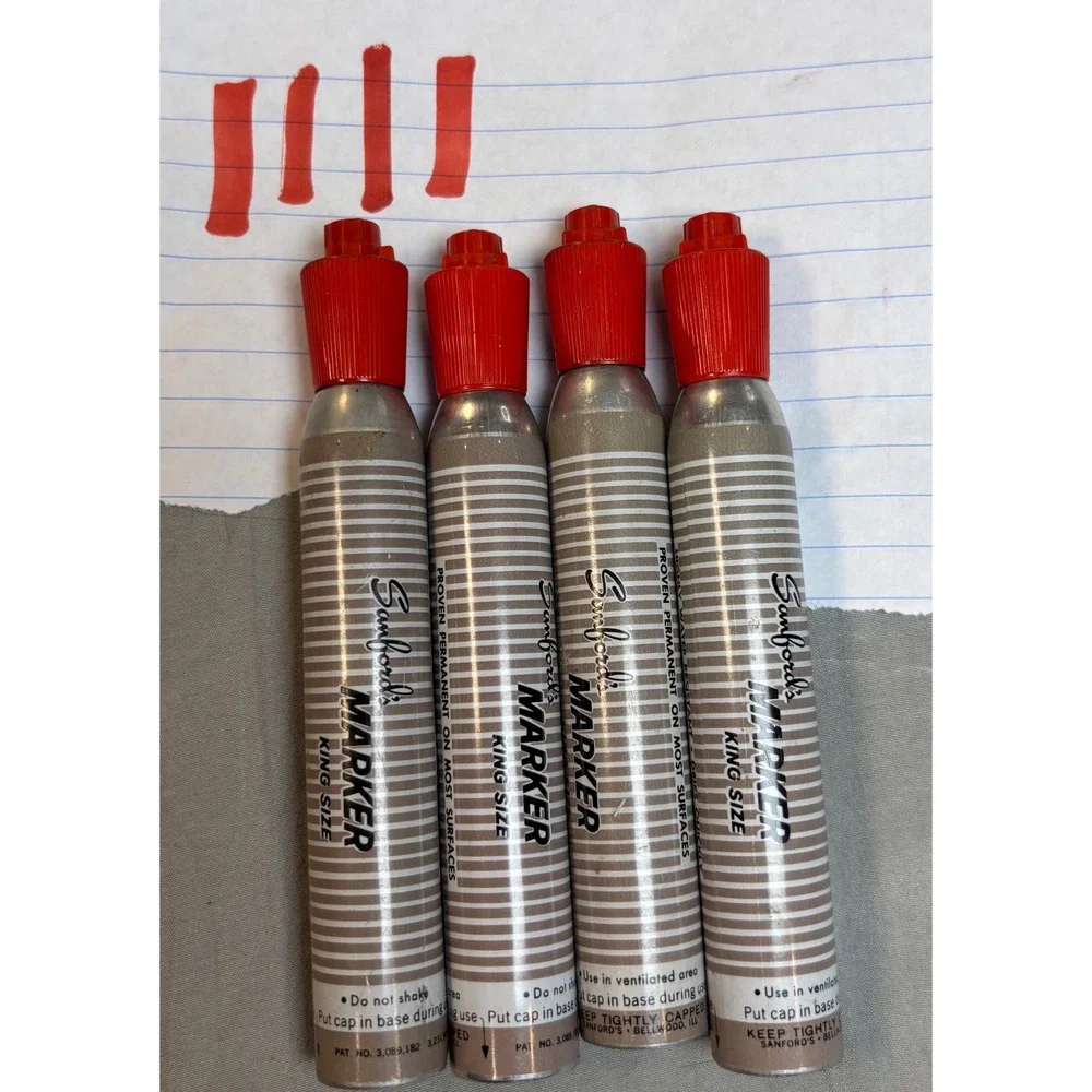 Vintage Sanford's King Size smelly Permanent Markers Red Ink set of 4 xylene ink